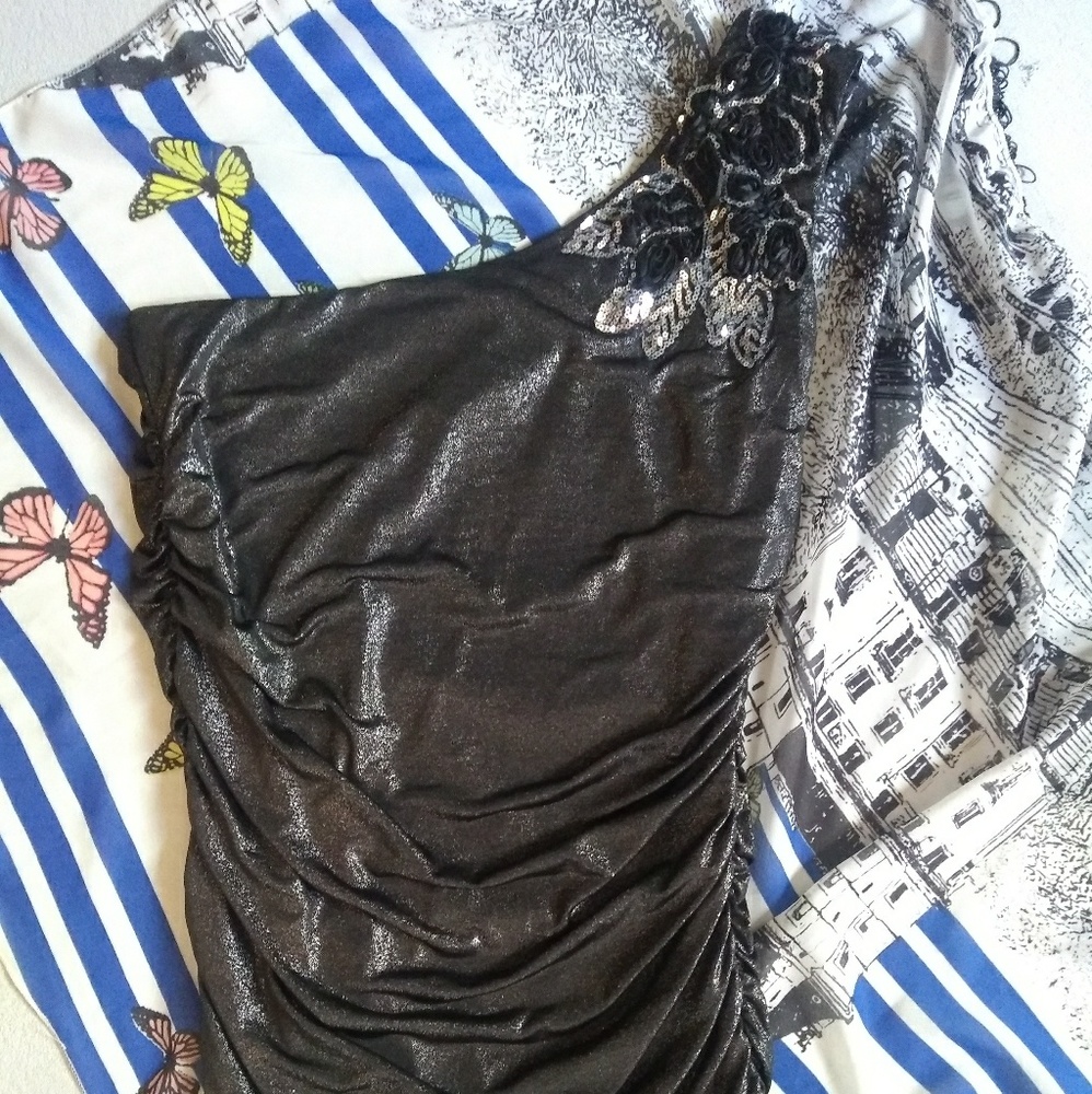 Gorgeous silver dress with floral strap